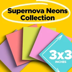 Online Super Sticky Notes, 3" x 3", Supernova Neons Collection, 90 Sheet/Pad, 12 Pads/Pack (654-12SSMIA) Post-It Notes