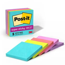 Discount Super Sticky Notes, 3" x 3", Collection, 90 Sheet/Pad, 5 Pads/Pack (654-5SSMIA) Post-It Notes