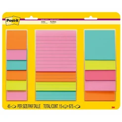 Super Sticky Notes, Supernova Neons Collection, 45 Sheet/Pad, 15 Pads/Pack (4423-15SSMIA) Sticky Notes