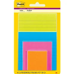 Hot Super Sticky Notes, Assorted Sizes, Energy Boost Collection, 45 Sheet/Pad, 4 Pads/Pack (4622-SSAU) Post-It Notes