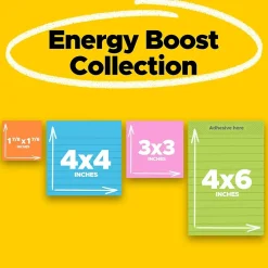 Hot Super Sticky Notes, Assorted Sizes, Energy Boost Collection, 45 Sheet/Pad, 4 Pads/Pack (4622-SSAU) Post-It Notes