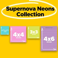 New Super Sticky Notes, Assorted Sizes, Supernova Neons Collection, 45 Sheet/Pad, 4 Pads/Pack (4622-SSMIA) Post-It Notes