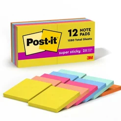 Online Super Sticky Notes, 3" x 3", Summer Joy Collection, 90 Sheet/Pad, 12 Pads/Pack (654-12SSJOY) Post-It Notes