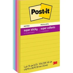 New Super Sticky Notes, 4" x 6", Summer Joy Collection, Lined, 90 Sheet/Pad, 5 Pads/Pack (660-5SSJOY) Post-It Notes