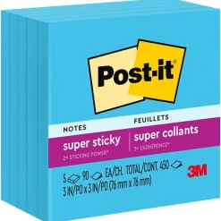New Super Sticky Notes, 3" x 3", Blue Paradise, 90 Sheet/Pad, 5 Pads/Pack (654-5SSBE) Post-It Notes