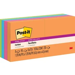 Hot Super Sticky Notes, 2" x 2", Collection, 90 Sheet/Pad, 8 Pads/Pack (6228SSAU) Post-It Notes