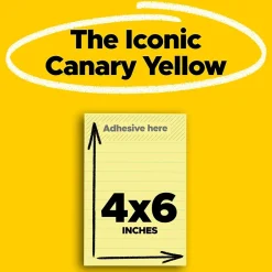 Super Sticky Notes, 4" x 6", Canary Collection, Lined, 90 Sheet/Pad, 5 Pads/Pack (6605SSCY) Post-It Notes