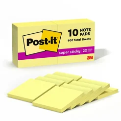 New Super Sticky Notes, 3" x 3", Canary Collection, 90 Sheet/Pad, 10 Pads/Pack (654-10SSCY) Sticky Notes