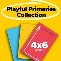 Sale Super Sticky Notes, 4" x 6", Playful Primaries Collection, Lined, 90 Sheet/Pad, 3 Pads/Pack (6603SSAN) Post-It Notes
