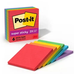 Online Super Sticky Notes, 4" x 4", Playful Primaries Collection, Lined, 90 Sheet/Pad, 6 Pads/Pack (6756SSAN) Post-It Notes
