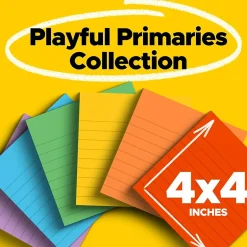 Online Super Sticky Notes, 4" x 4", Playful Primaries Collection, Lined, 90 Sheet/Pad, 6 Pads/Pack (6756SSAN) Post-It Notes