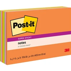 Hot Super Sticky Notes, 4" x 6", Energy Boost Collection, 45 Sheet/Pad, 8 Pads/Pack (6445SSP) Sticky Notes