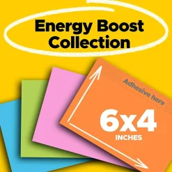 Hot Super Sticky Notes, 4" x 6", Energy Boost Collection, 45 Sheet/Pad, 8 Pads/Pack (6445SSP) Sticky Notes