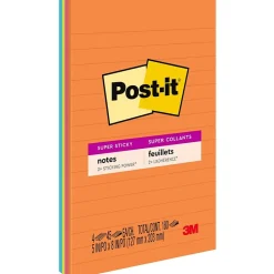 Discount Super Sticky Notes, 5" x 8", Energy Boost Collection, Lined, 45 Sheet/Pad, 4 Pads/Pack (5845SSUC) Sticky Notes