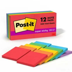 Discount Super Sticky Notes, 3" x 3", Playful Primaries Collection, 90 Sheet/Pad, 12 Pads/Pack (65412SSAN) Post-It Notes