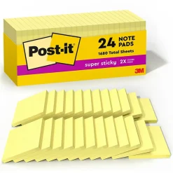 Super Sticky Notes, 3" x 3", Canary Collection, 90 Sheet/Pad, 24 Pads/Pack (65424SSCP) Post-It Notes
