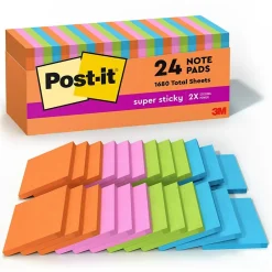 Super Sticky Notes, 3" x 3", Collection, 70 Sheet/Pad, 24 Pads/Pack (65424SSAUCP) Post-It Notes