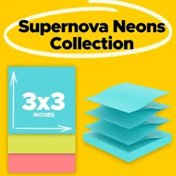 Clearance Super Sticky Pop-up Notes, 3" x 3", Supernova Neons Collection, 90 Sheets/Pad, 18 Pads/Pack (R330-18SSMIACP) Post-It Notes