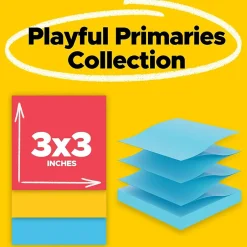 Discount Super Sticky Pop-up Notes, 3" x 3", Playful Primaries Collection, 90 Sheet/Pad, 10 Pads/Pack (R33010SSAN) Post-It Notes