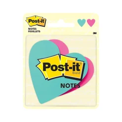 New Super Sticky Removable Notes, 3" x 3" Hearts, Assorted Colors, 75 Sheets/Pad, 2 Pads/Pack (7350-HRT) Post-It Notes