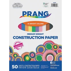 New 9" x 12" Construction Paper, Assorted Colors, 50 Sheets/Pack (P6503-0001) Construction Paper