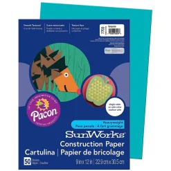 Hot Prang® Construction Paper, Turquoise, 9" x 12", 50 Sheets Per Pack, 10 Packs (PAC7703-10) Construction Paper