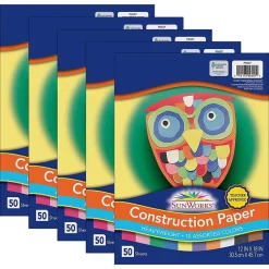 Best Prang® Construction Paper, 10 Assorted Colors, 12" x 18", 50 Sheets Per Pack, 5 Packs (PAC6507-5) Construction Paper
