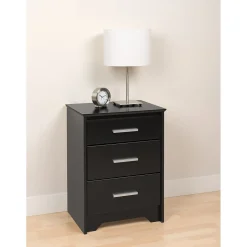 Outlet ™ 27" Coal Harbor 3 Drawer Tall Nightstand, Black Storage Cabinets