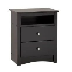 ™ 28" Sonoma Tall 2 Drawer Nightstand With Open Shelf, Black (BDC-2428) Storage Cabinets