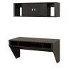 Hot Designer Floating Desk & Hutch Set, Washed Black (HRHW-0501-2M) Computer Desks
