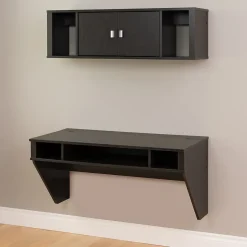 Hot Designer Floating Desk & Hutch Set, Washed Black (HRHW-0501-2M) Computer Desks