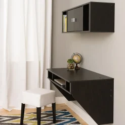 Hot Designer Floating Desk & Hutch Set, Washed Black (HRHW-0501-2M) Computer Desks