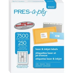 Pres-a-ply Laser/Inkjet Address Labels, 1" x 2-5/8", White, 7,500 Labels/Box (30606)* Address Labels