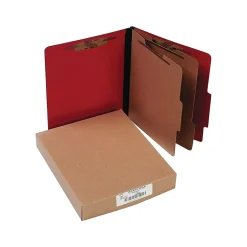 ACCO Presstex Color-Coded Top-Tab Folders with Fasteners, 2 Partition/6 Fasteners, , Letter Size, Holds 8 1/2" x 11", 10/Box Red Clearance