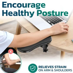 Purely E5620 Ergonomic Arm Rest/Elbow Support for Desk, 180° Adjustable Computer Desk Support Extender, Black (PARE5620)* Ergonomic Wrist Rests