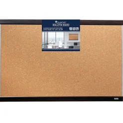 Clearance Cork Bulletin Board, Mahogany Finish and Aluminum Frame, 2'H x 3'W (ELANB2436A) Bulletin
