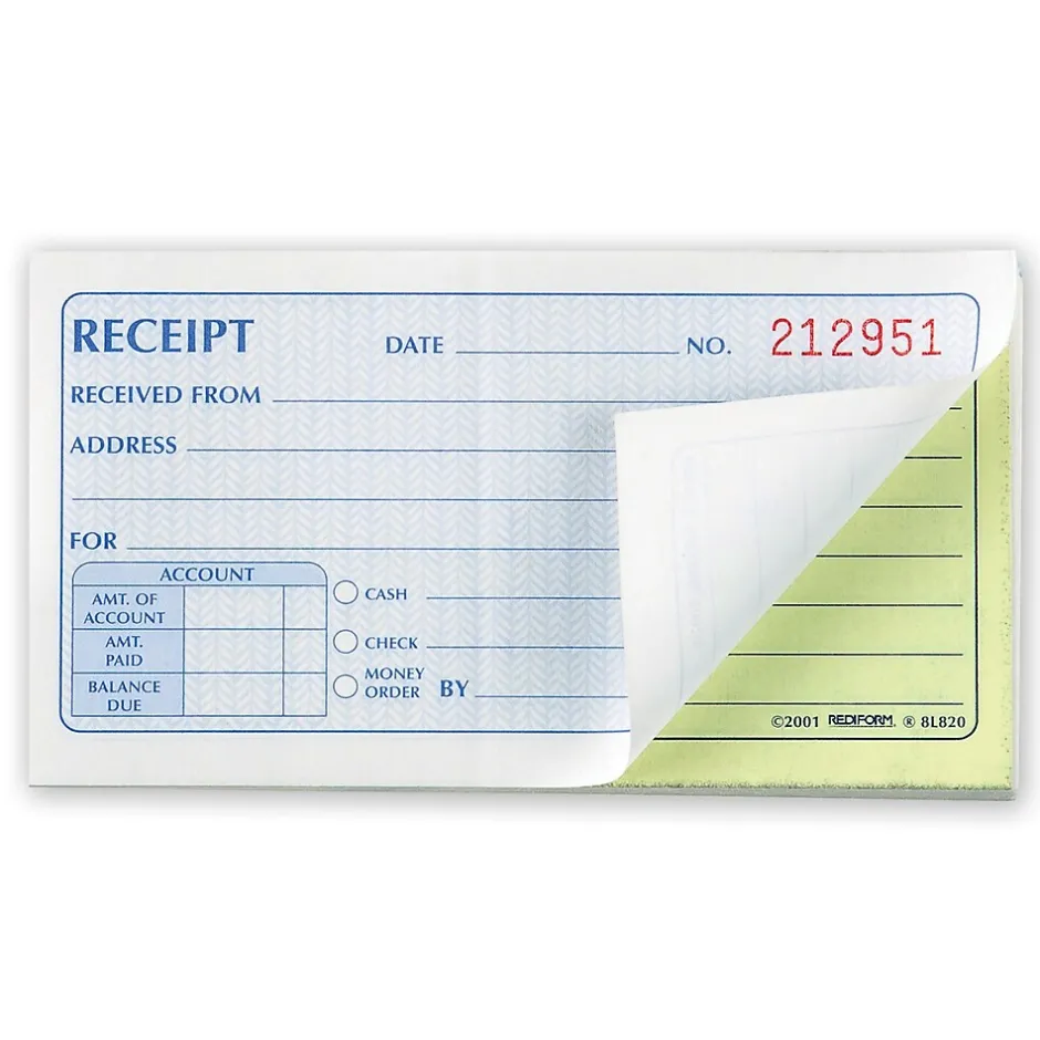 Online Money Receipt Book, 2 3/4" x 5", 50 Sheets/Book (RED8L820) Accounting & Record Journals
