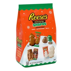 Chocolate<Reese's Assorted Flavored Peanut Butter Shapes Christmas Candy Bag, 35 oz (HEC95345)