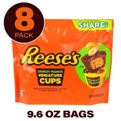 Chocolate<Reese's Crunchy Peanuts Miniature Cups Pouch, 9.6 oz, 8/Pack (220-02453)
