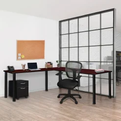 Online Kee 72" L-Desk with 42" Return, Mahogany/Black (ML722442MHBPBK) L-Desks