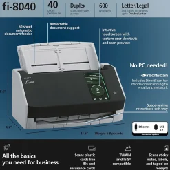 Portable Scanners<Ricoh fi-8040 Duplex Document Scanner, Black/Gray (PA03836-B005)
