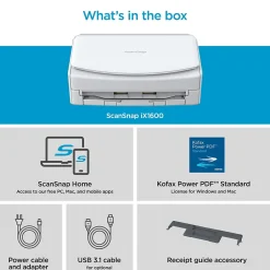 Portable Scanners<Ricoh ScanSnap IX1600 PA03770-B615 Wireless Duplex Document Scanner, White