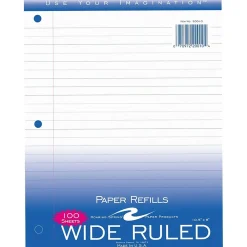 Roaring Spring Paper Products Wide Ruled Filler Paper, 8" x 10.5", 3-Hole Punched, 100 Sheets/Pack (20010) Sale