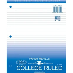Roaring Spring Paper Products College Ruled College Ruled Filler Paper, 8.5" x 11", 3-Hole Punched, 500 Sheets/Pack (83909) Online