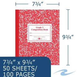 Roaring Spring Paper Products 1-Subject Composition Notebooks, 7.75" x 9.75", Wide Ruled, 50 Sheets, Red (ROA77922) Clearance