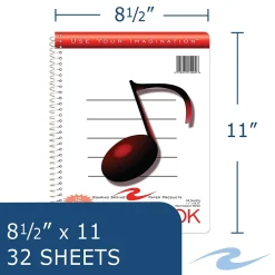 Roaring Spring Paper Products Music Composition Notebook, 11" x 8.5", 32 Sheets, White (15009) Clearance