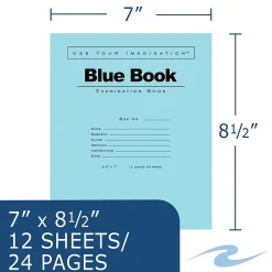 Roaring Spring Paper Products Exam 1-Subject Exam Notebook, 7" x 8.5", Wide Ruled, 12 Sheets, Blue (77513) Hot