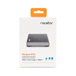 Rocstor Rocpro P33 2TB External USB-Type-C Portable Hard Drive, Gray (GP3606-01)* External Hard Drives