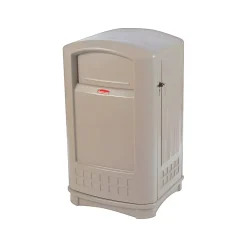Rubbermaid Plaza® Indoor/Outdoor Waste Container, Rectangular, Plastic, 50 Gallon, Beige (FG396400BEIG)