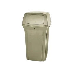 Rubbermaid Ranger Fire-Safe Trash Can Container, Square, Plastic, Beige, 35 Gallon (FG843088BEIG)
